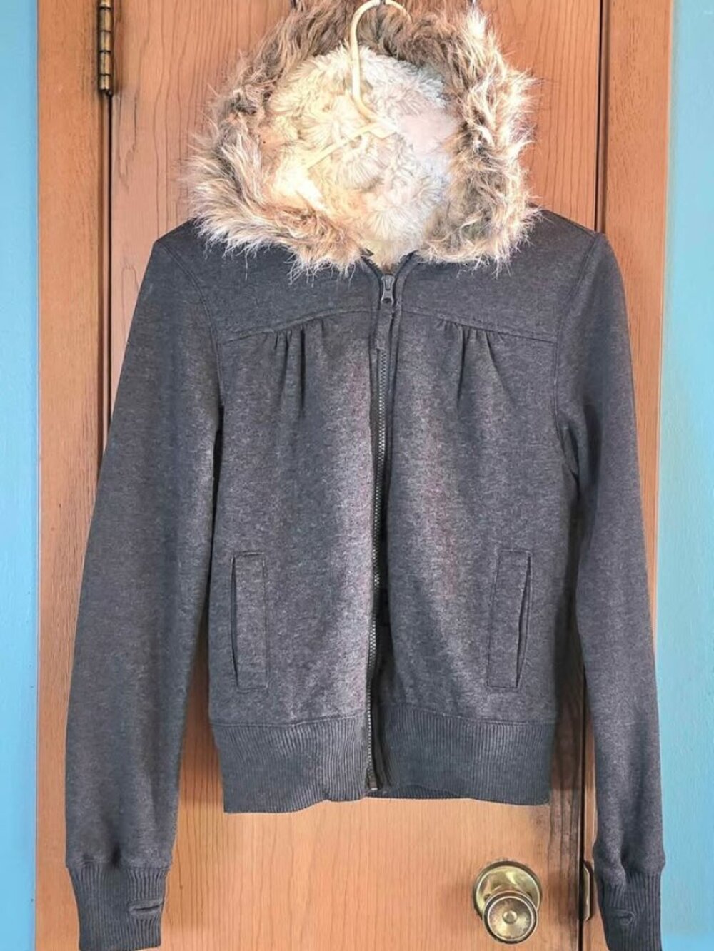 Size S OP Gray Faux Fur Hoodie Jacket